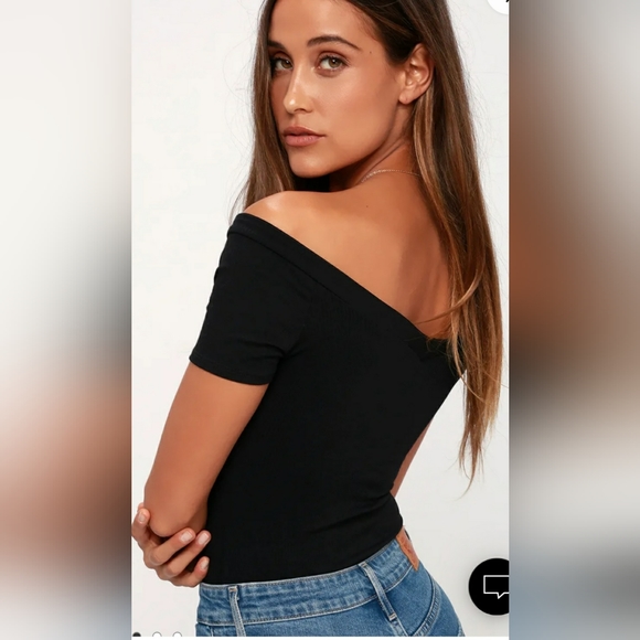 Lulus Sandpiper Black Ribbed Off Shoulder Bodysuit - Picture 3 of 3